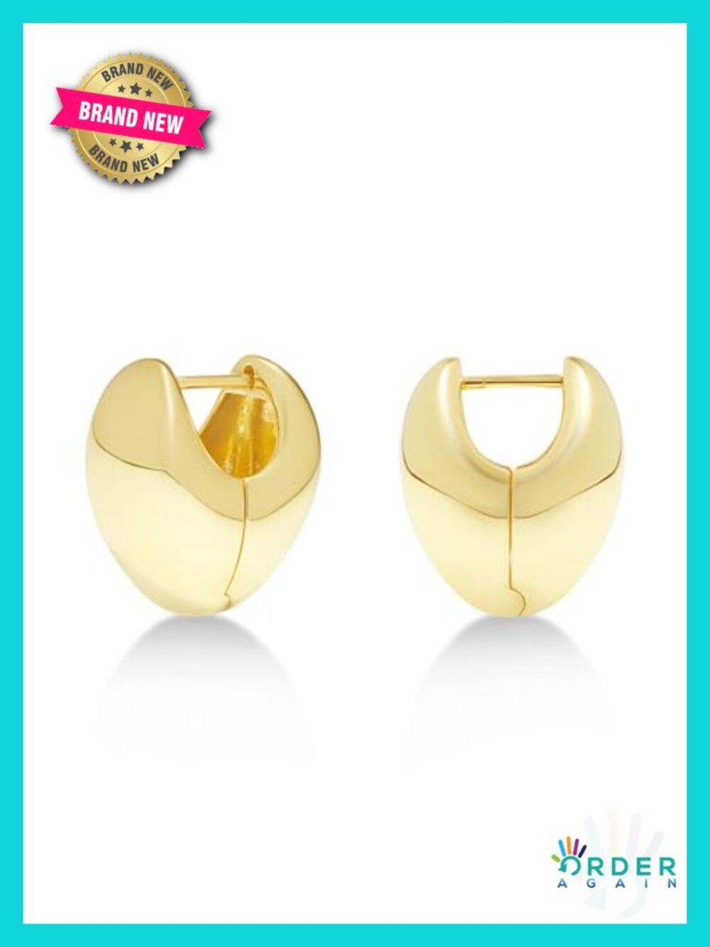 14K Gold Plated Chunky Hoop Earrings Hinged Snap Back